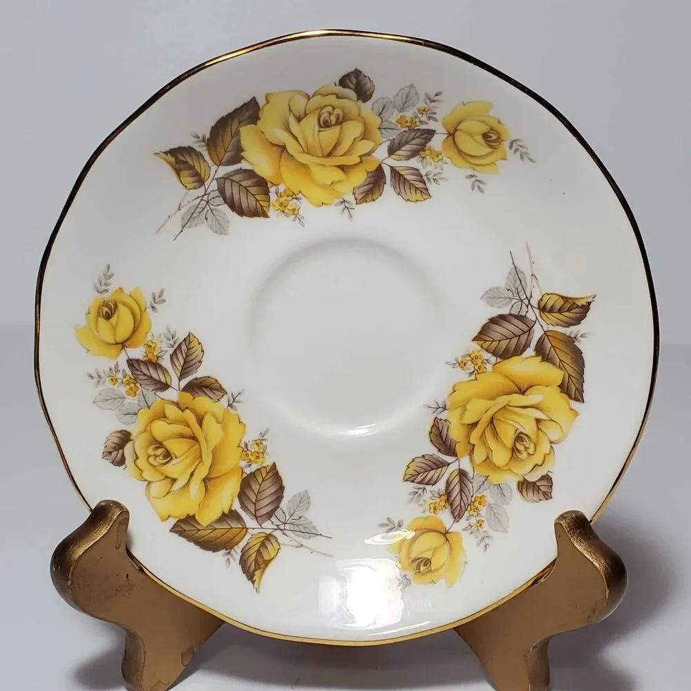 Queen Anne Teacup and Saucer Yellow Roses Vintage